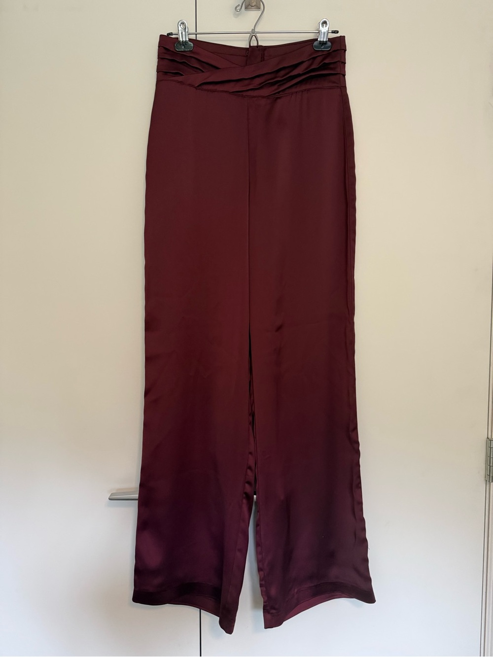 Satin Wide-Leg Pants in Burgundy